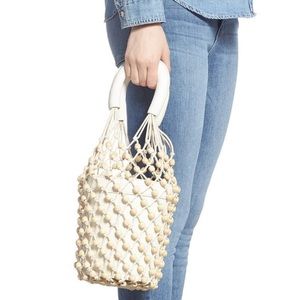 Staud Moreau Net Bucket Bag White Leather Beaded